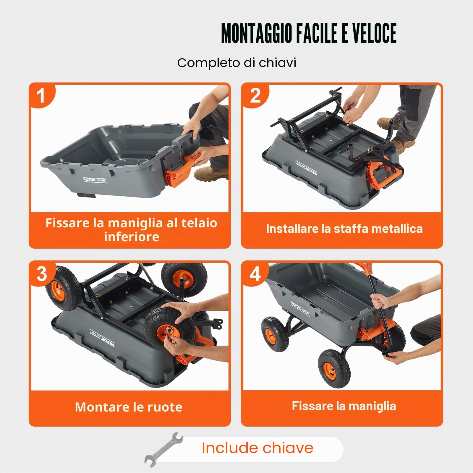 VEVOR Carrello Ribaltabile, Carrello Ribaltabile da Giardino con Telaio in Acciaio, Carro Ribaltabile con Maniglia Convertibile 2 in 1, Carriola Utilitaria Capacità di 800 libbre