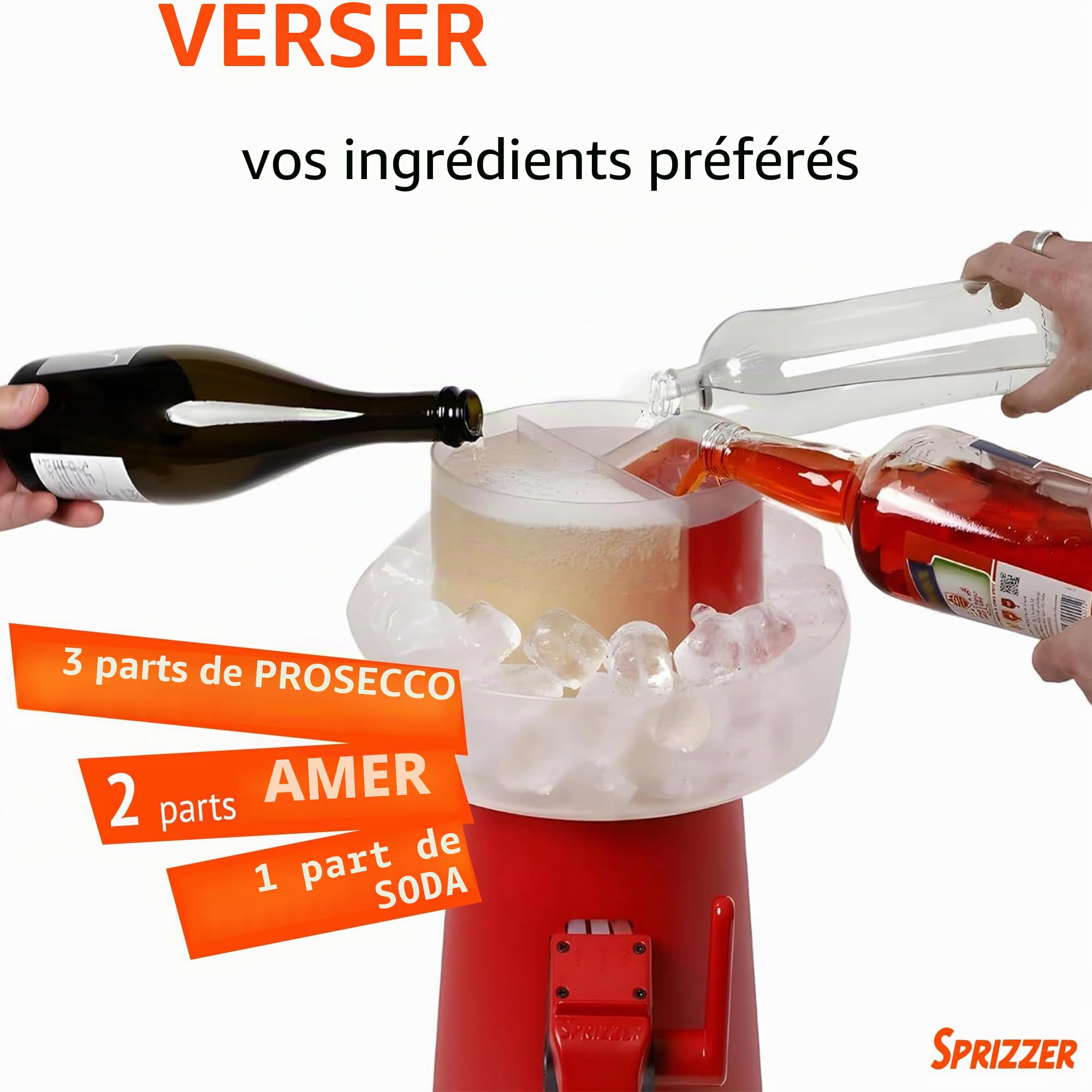 Sprizzer, la machine pour préparer le Spritz directement dans le verre. Sans électricité ni piles. Prêt pour l'été, les barbecues et les fêtes entre amis. 100 % fabriqué en Italie. (Rouge)