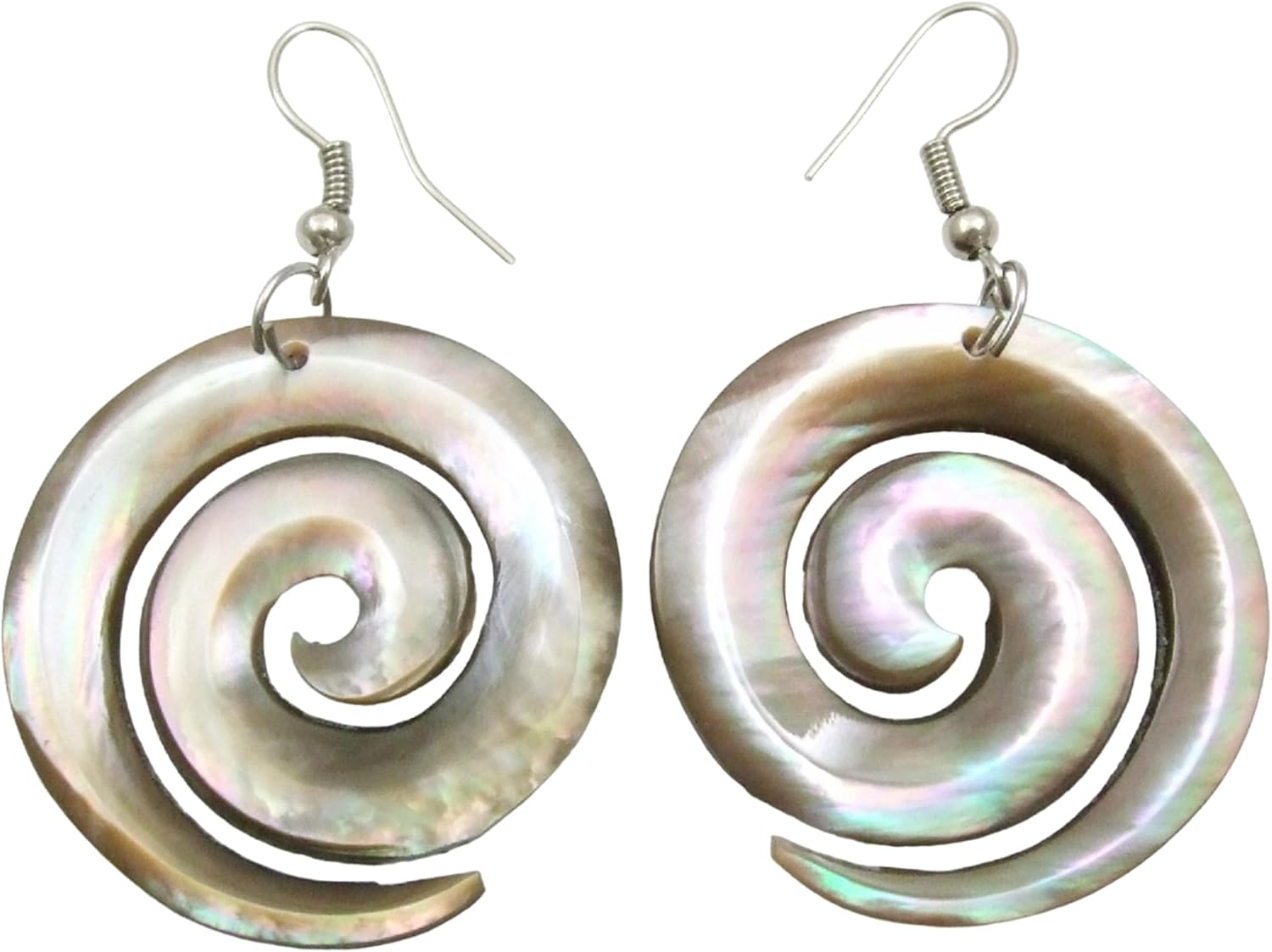 Natural Mother of Pearl Earrings, Hand Carved Spiral Mother of Pearl Shell Earrings for Women, Handmade Dangle Drop Seashell Fashion Jewelry BA149