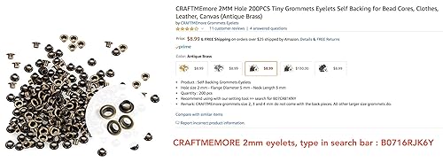 Miniatura 10 de CRAFTMEMORE - Cortador de perforaciones con ojales, 0.079 in, para aplicar ojales de 0.079 in