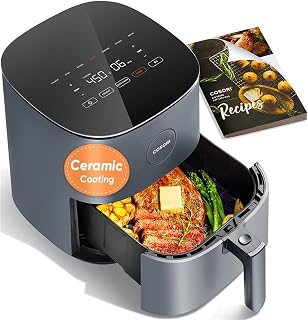 COSORI Air Fryer Pro LE 5QT Compact: 450°F Max Temp, 7 Presets, Ceramic Nonstick Basket, Dishwasher Safe, 130+ App Recipes, Gray