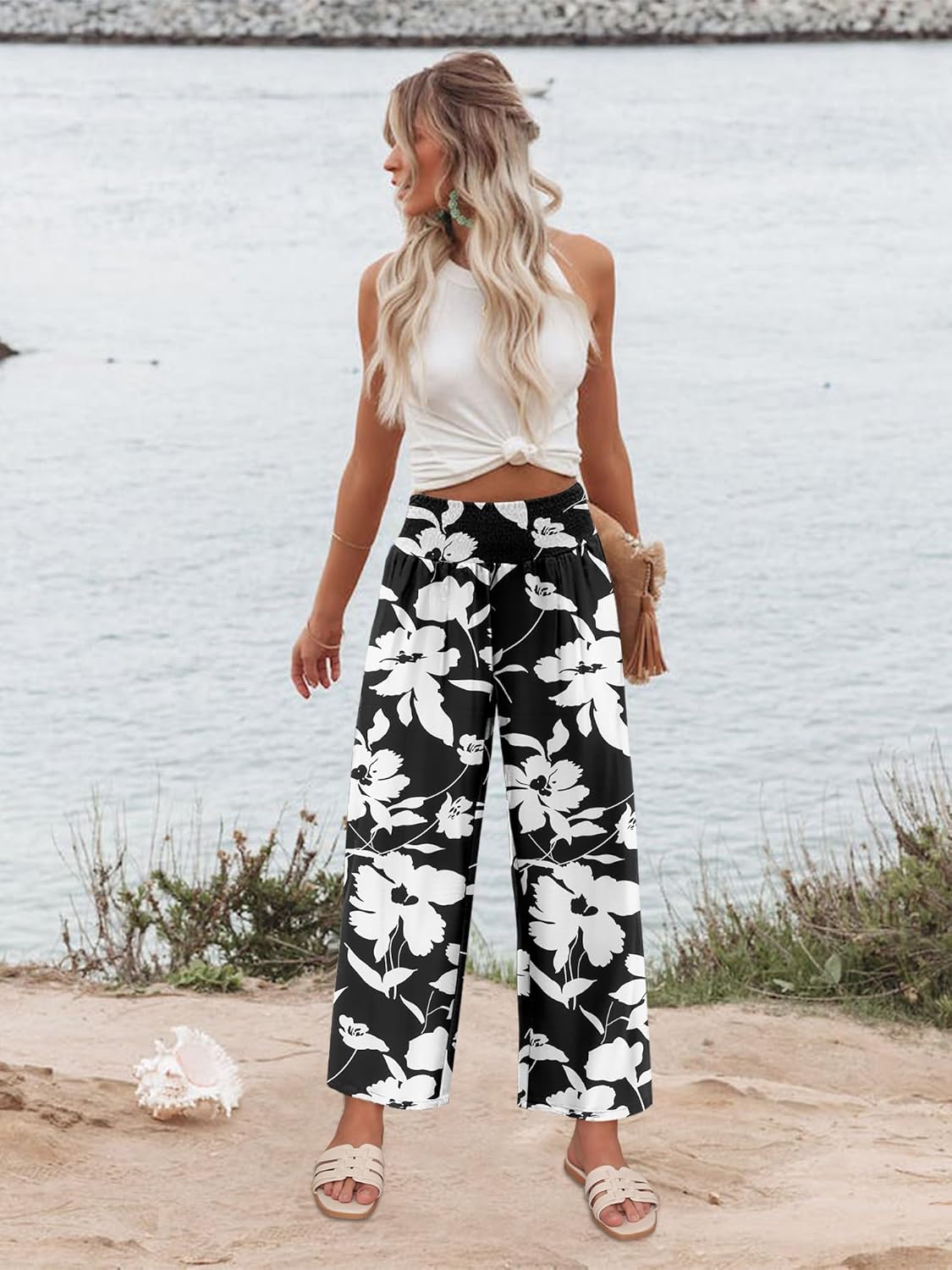 Angerella Women's Wide Leg Pants Casual High Waisted Palazzo Pants Summer Flowy Beach Lounge Trousers with Pockets - Image 2