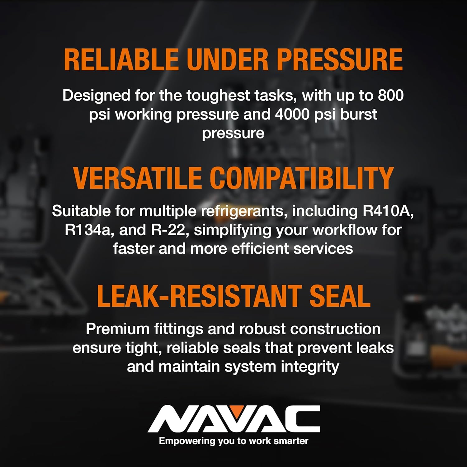 NAVAC NH5SC Refrigerant Hoses | 1/4" HVAC Charging Hoses with Ball Valve | Suitable for R410A, R134a, R-22 and Other Refrigerants | 5 Feet Long | 3-Color Hose Kit | 1 Year Warranty