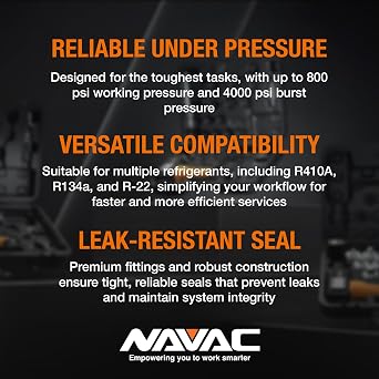 NAVAC NH5SC Refrigerant Hoses | 1/4 HVAC Charging Hoses with Ball Valve | Suitable for R410A, R134a, R-22 and Other Refrigerants | 5 Feet Long | 3-Color Hose Kit |