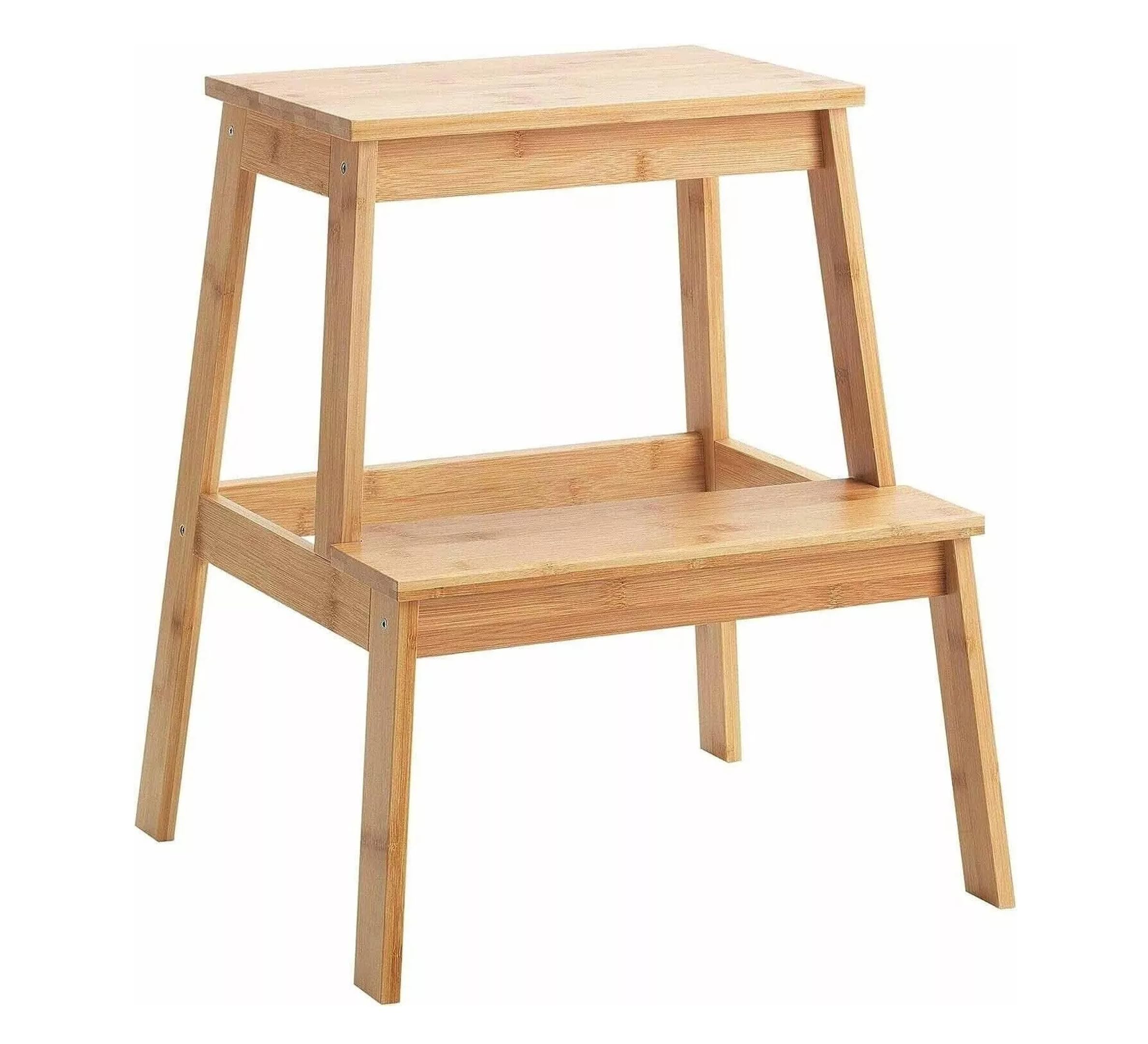 2-Tier Bamboo Step Stool Foot Step Natural Finish Multifunctional Durable Bench Assistance Step Up Suitable for Kitchen, Office, Bath, Sink, Wooden Stool