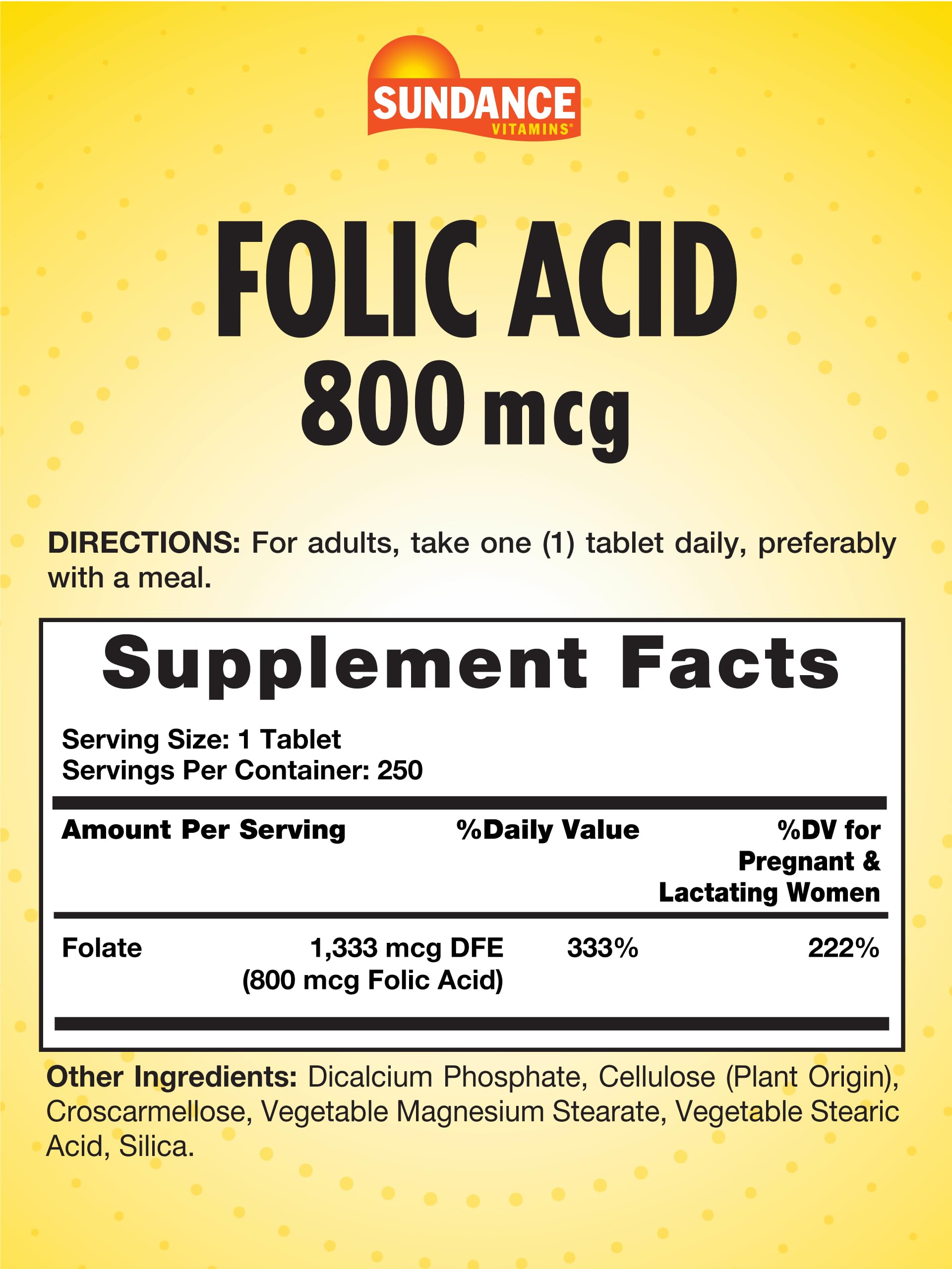 Sundance Folic Acid 800 mcg | 250 Vegetarian Tablets — Amazon image 2