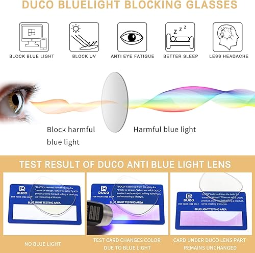 Miniatura 7 de DUCO Lentes de bloqueo de luz azul para lectura de computadora para hombres y mujeres DC5204