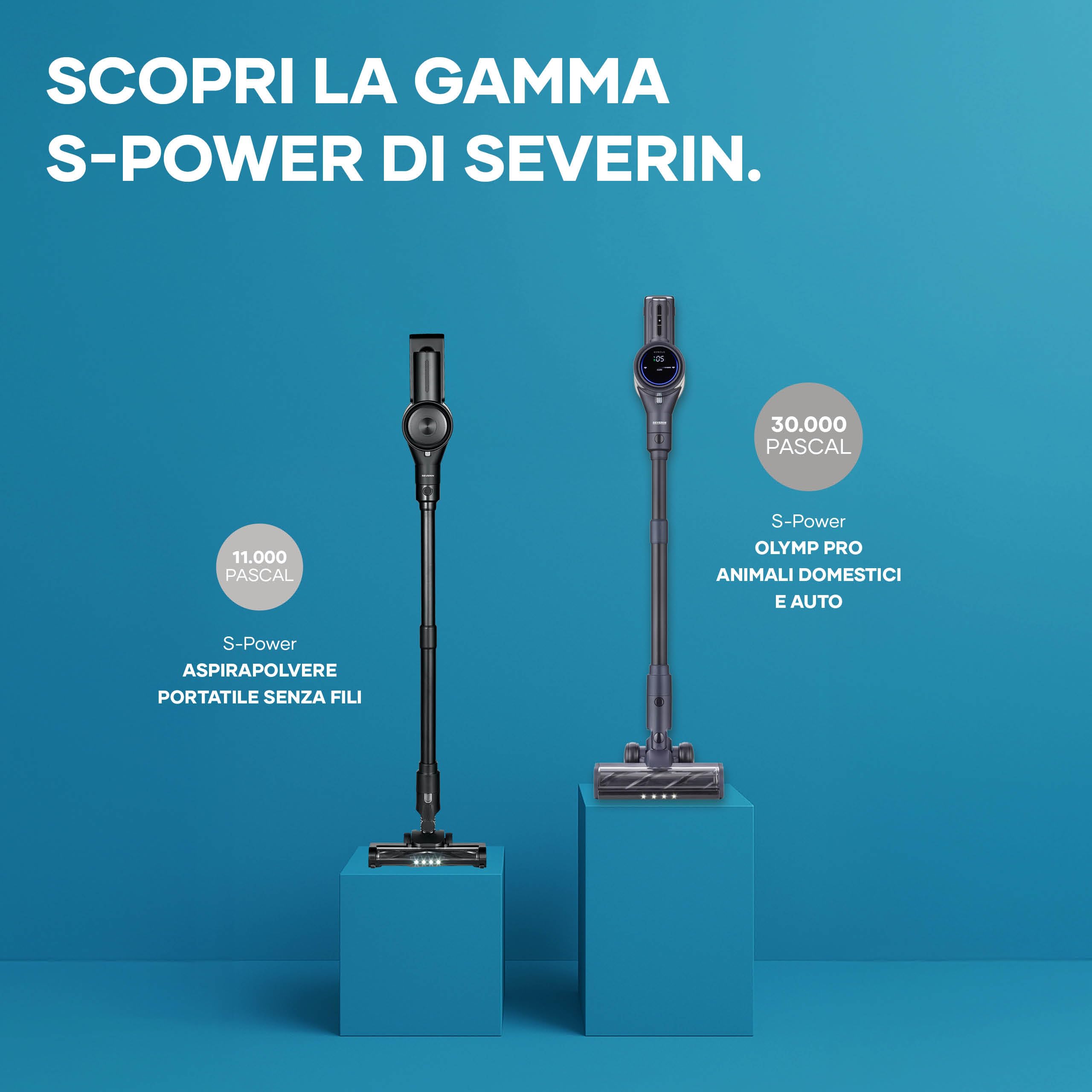 SEVERIN Scopa Elettrica Senza Fili, Leggera 1,5 kg, 130 W, Autonomia 40 Min, Tubo Telescopico Regolabile, Luce LED, 2 Accessori Pavimenti e Mobili, 11000 Pa, S-Power, Nero - HV 7194