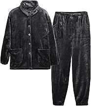 Hilltop Cloud Men's Fluffy Pajamas, Roomwear, Brushed Terry Fabric, Turtleneck, Wearable Blanket, Front Opening, Long Sleeve, Top and Bottom Set, Warm, Loose, Lightweight, Loungewear, Autumn/Winter