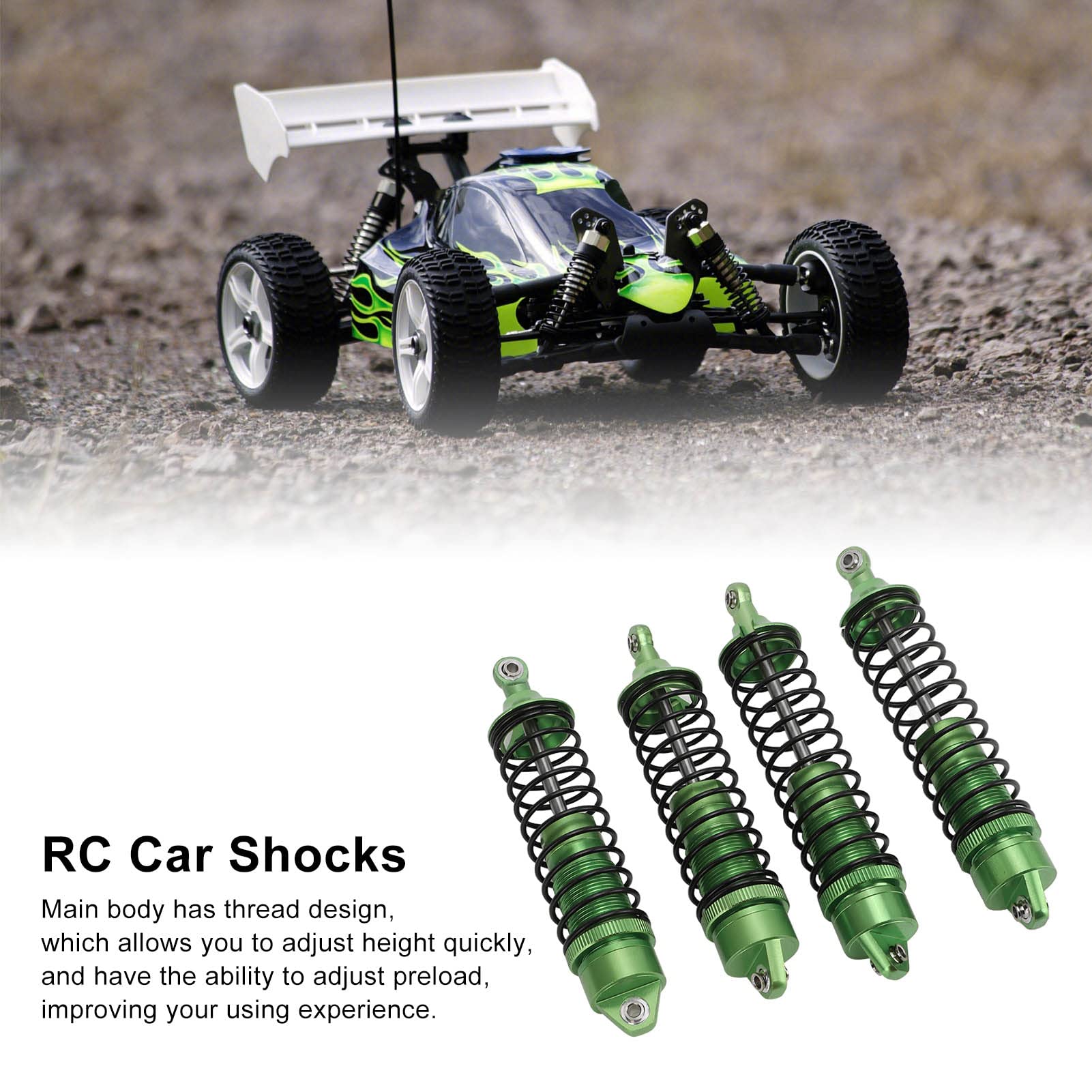 Amortyzatory RC ze stopu aluminium Premium regulowane przednie tylne amortyzatory dla Senton 1/10 RC Car 4 szt. Zestaw (Green)