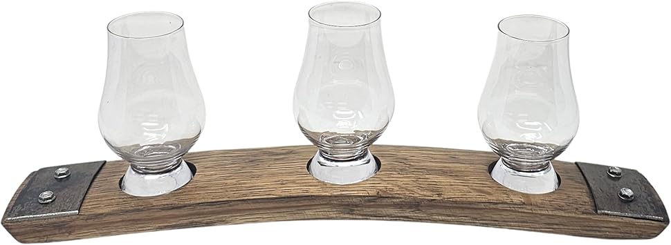 Barrel Stave Premium 3 Glass Whiskey Flight Serving Tray