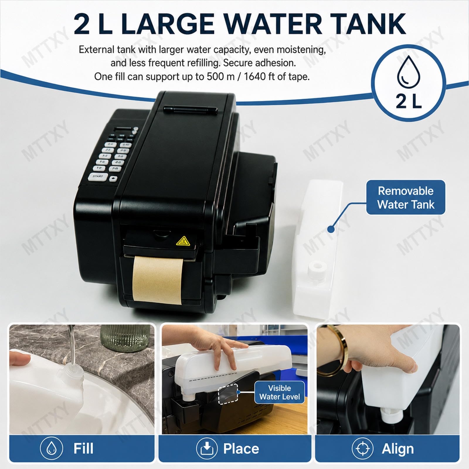 Dyspenser taśmy kraft na mokro 2 L 30 m/min do kartonów | Automatyczny dyspenser taśmy podgumowanej z nawilżaniem, obsługuje szerokość 40-80 mm.