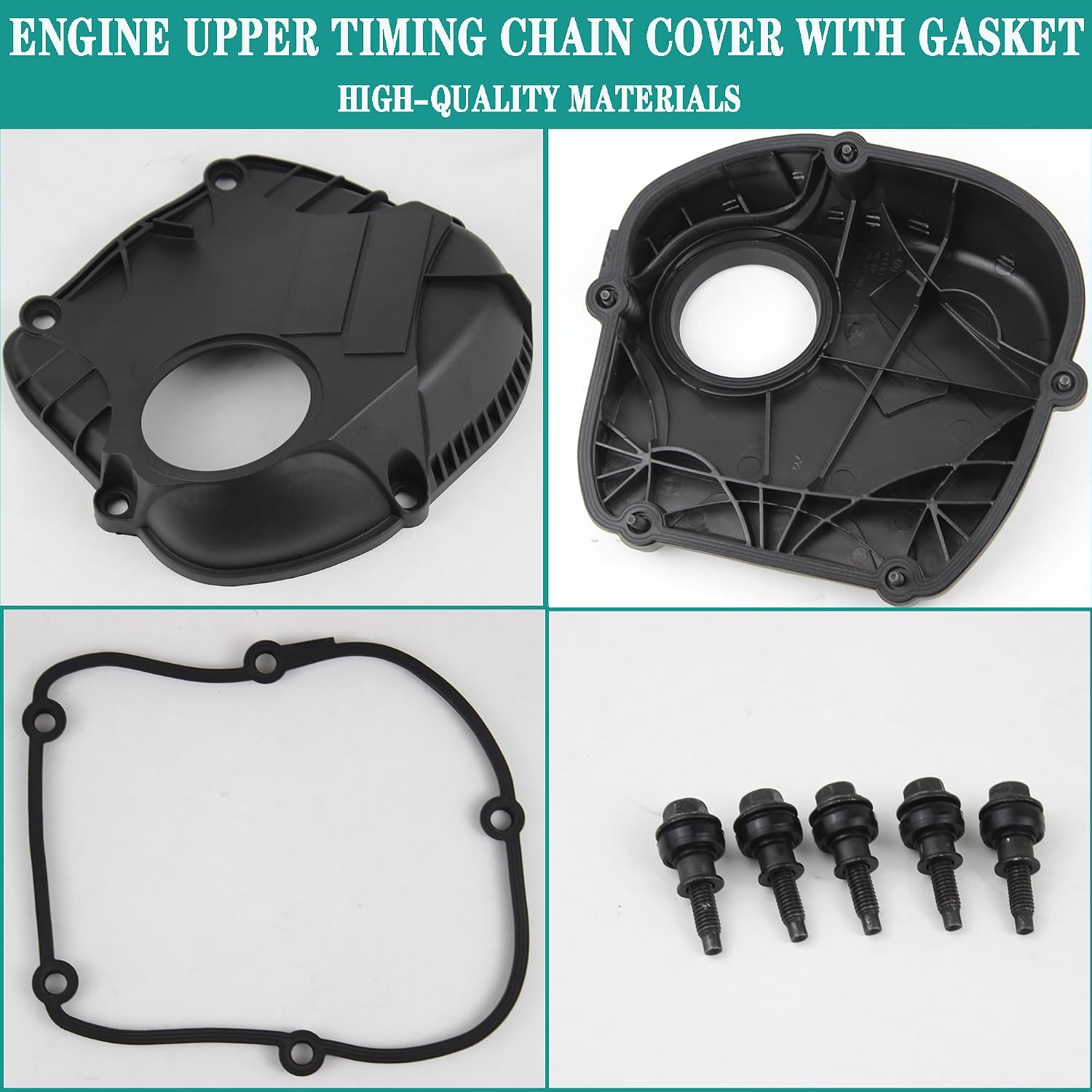 Engine Upper Timing Chain Cover with Gasket Compatible with 2008-2017 Audi A3 A4 A5 A6 Q5 TT VW Beetle CC EOS Golf GTI Jetta Passat TIGUAN Replaces# 06H103269H 06H103269L 06H103269G, Black