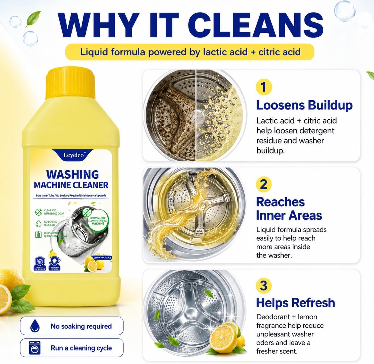Leveleo Washing Machine Cleaner, Residue & Deodorizing (3 Pack)
