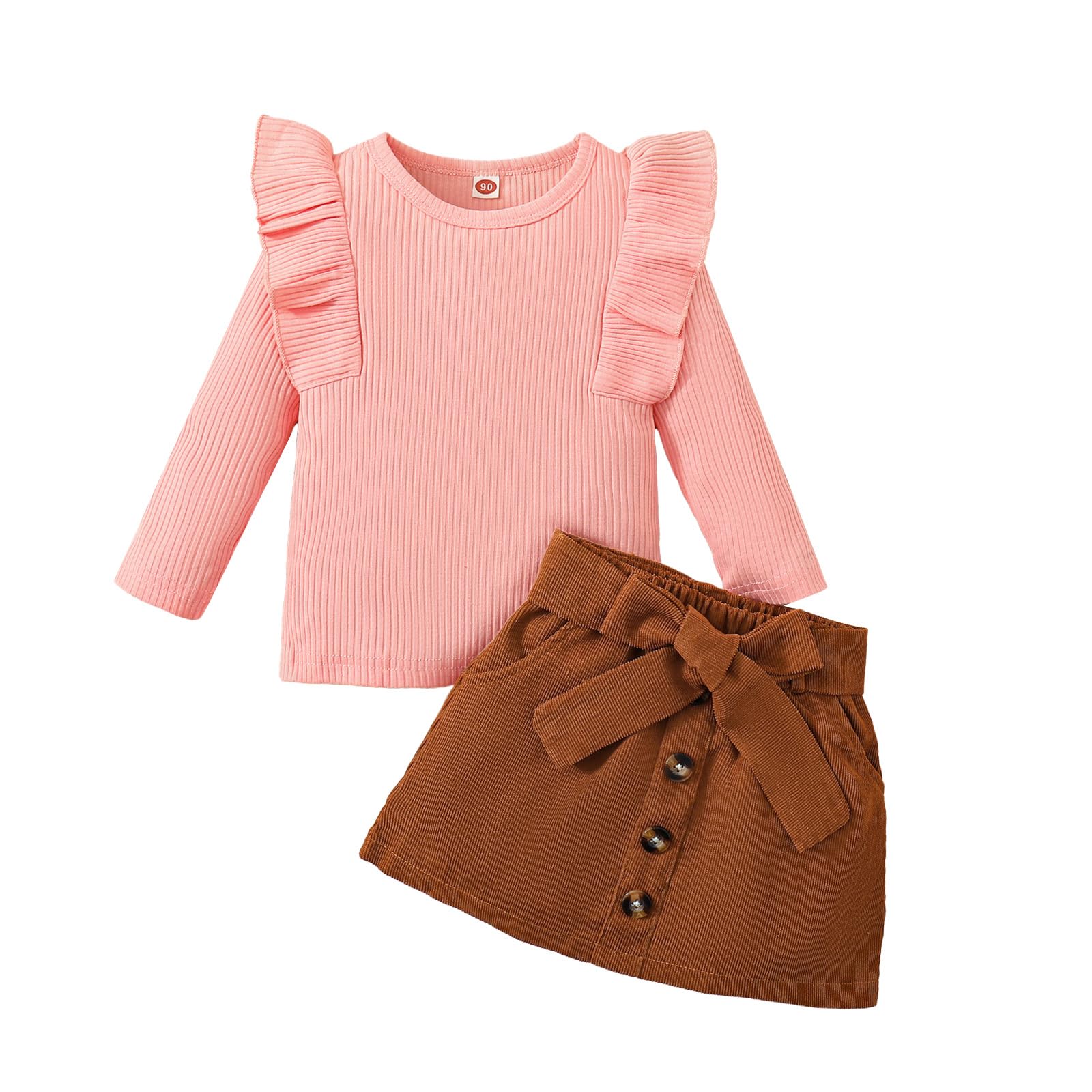 LYSMuch 6M-24M Baby Girls Skirt Set Toddler Girl Fall Winter Clothes Knit Ruffle Shirt Corduroy Skirt Holiday Outfit