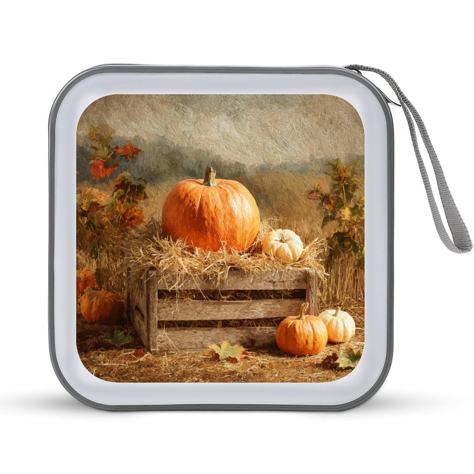 Wooden Crate Pumpkins Autumn Harvest CD Case DVD Storage Case Portable for Car Home Travel