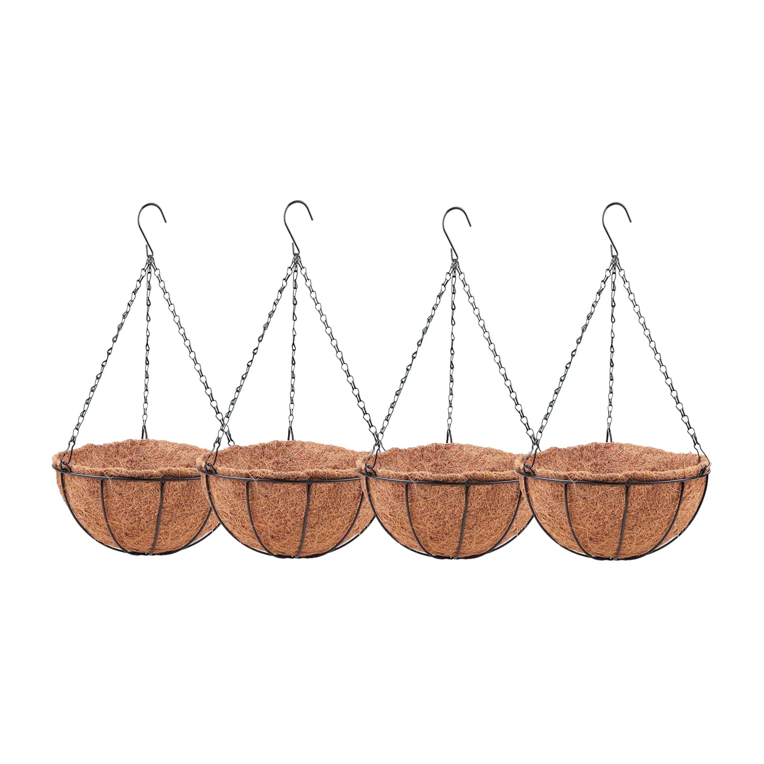 LaLaGreen Large Hanging Baskets (18 in, 4 Pack) Black Metal Coco Liner Pots