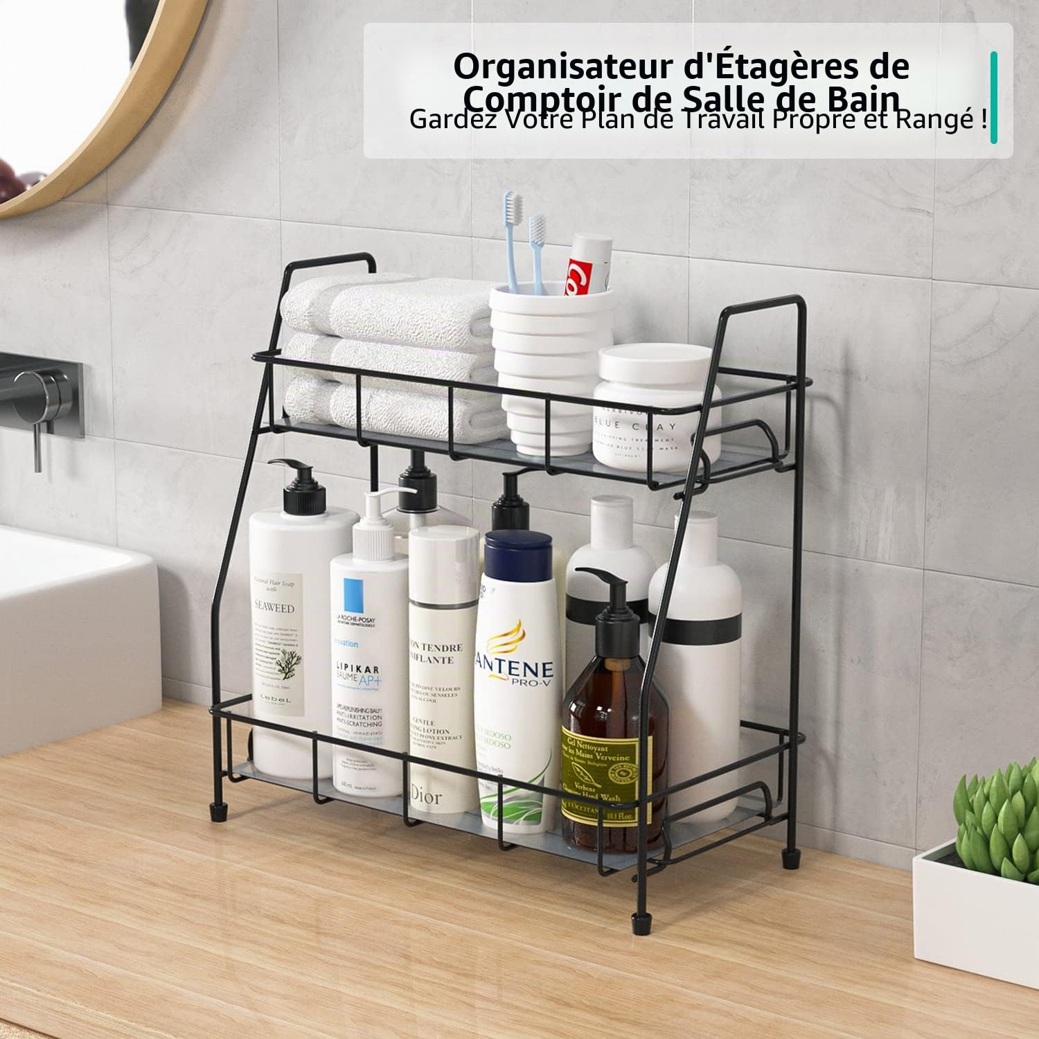 Étagère à Épices Cuisine, Porte-Épices en Métal, Rangement Epices Cuisine pour Comptoir,Noir