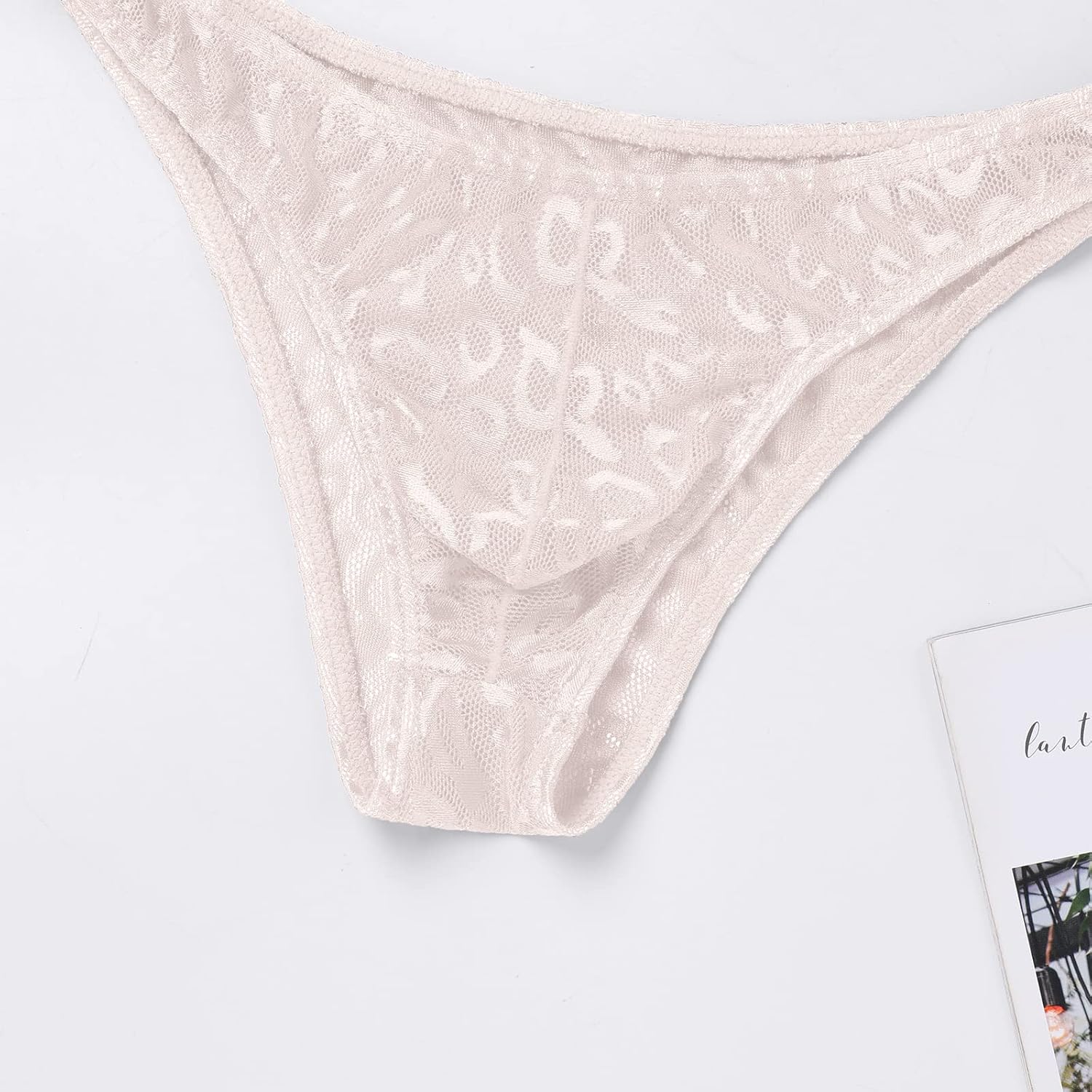 IBAKOM Men's Lace Panties Floral Sheer Pouch Mesh Low Rise Bikini Briefs Sissy Crossdress Lingerie Underpants - Image 4