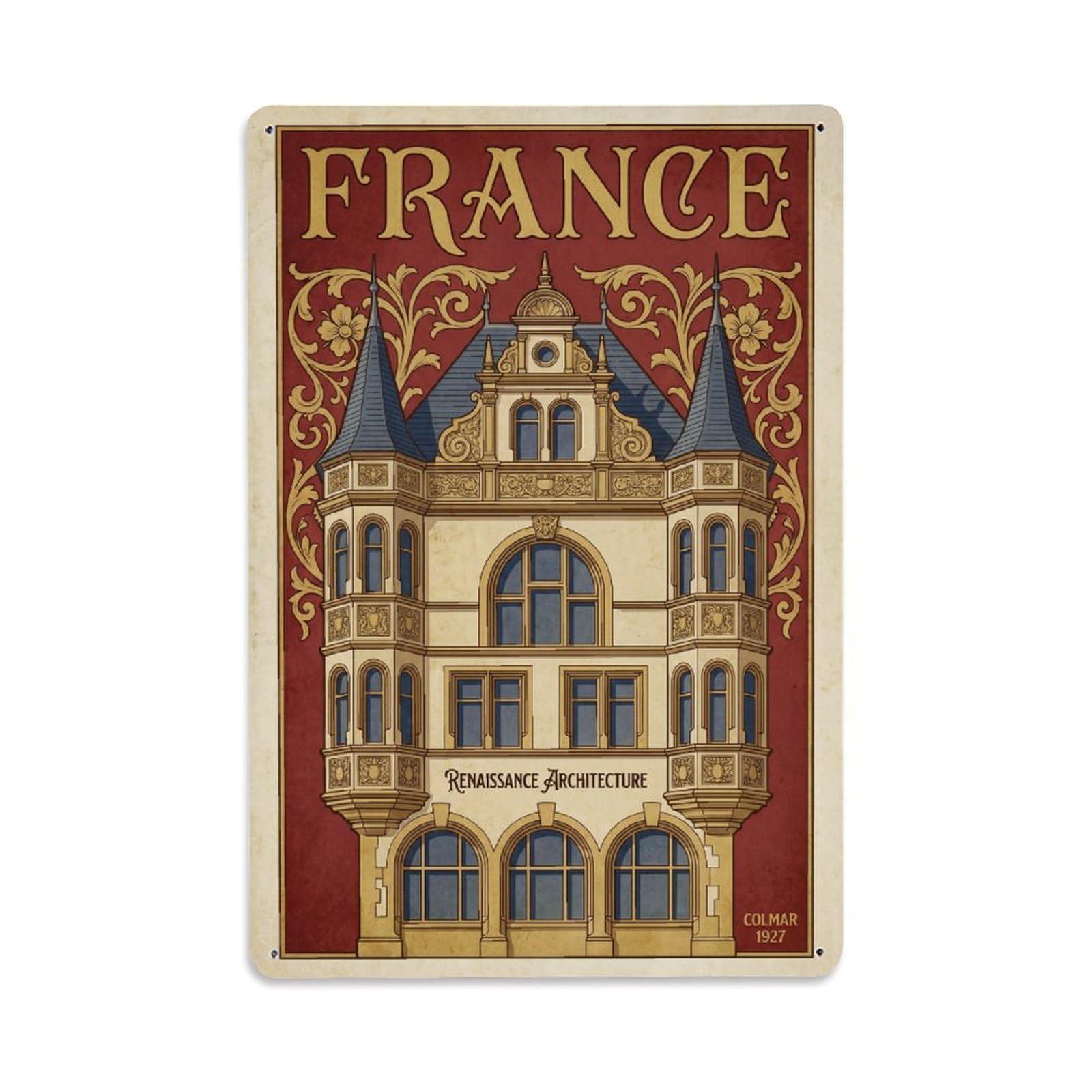 Gead 8X12inch Style Vintage Travel France Renaissance Metal Tin Sign