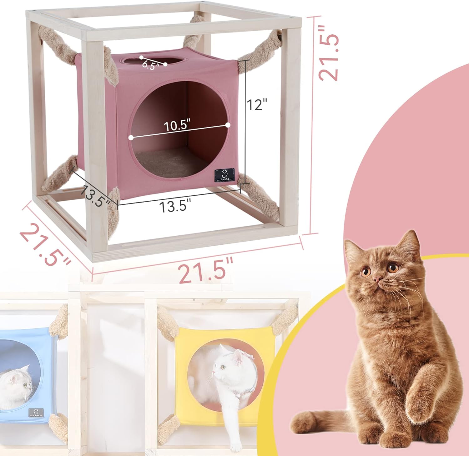 A 4 Pet Stackable Cat Cave, Modern Cat Tree for Large Cats, Wood Cat Tower Cat Condo Cat House Cat Hammock for Indoor Cats