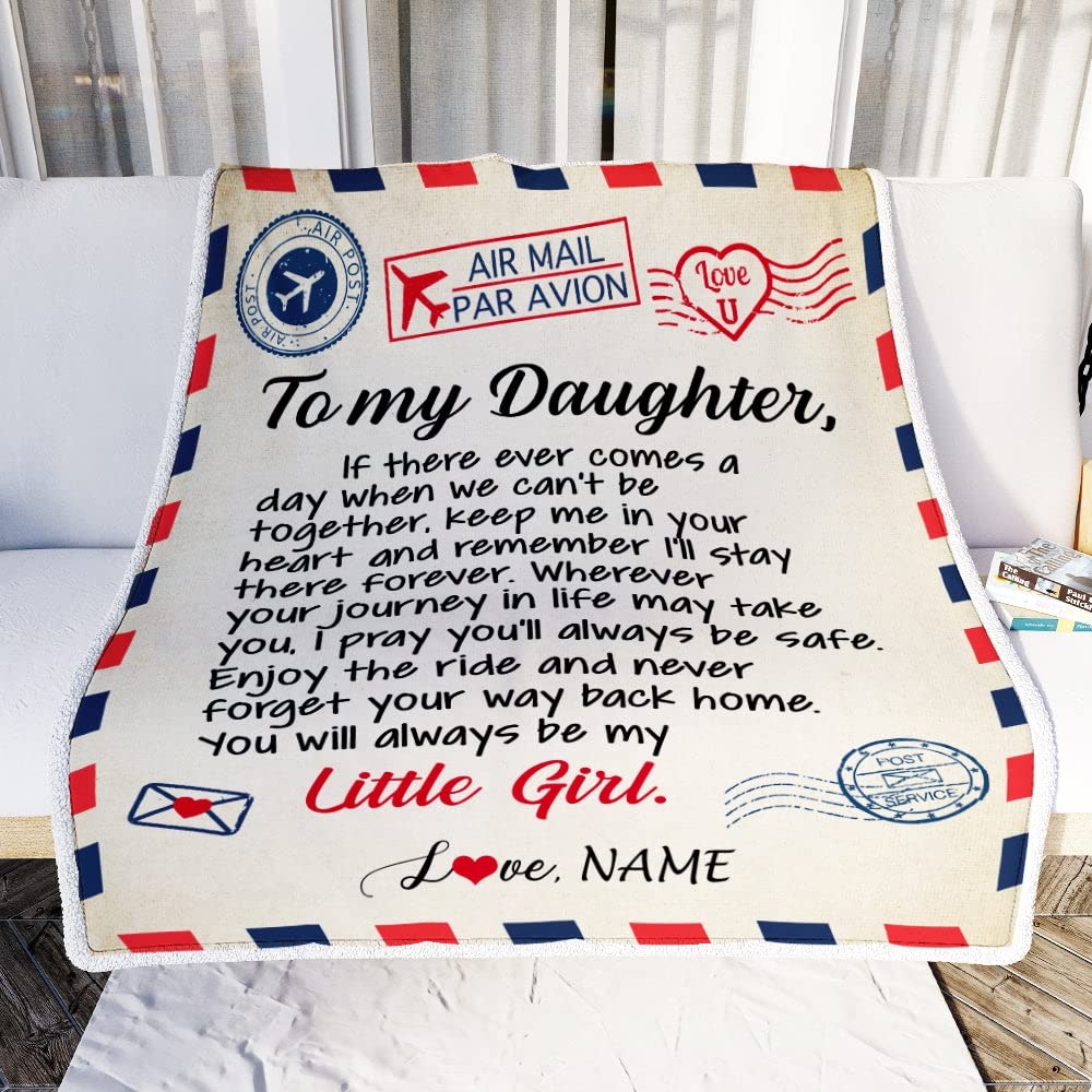 CenturyTee Personalized to My Daughter Blanket from Mom Dad Air Mail Letter Little Girl Daughter Birthday Customized Bed Quilt Fleece Throw Blanket (60 x 80 in Adult Size)