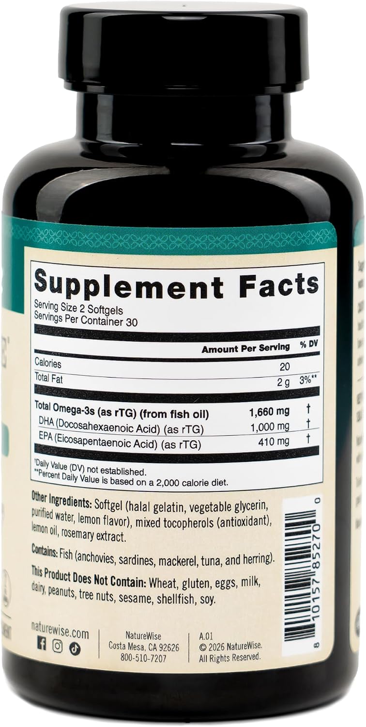 Photo of the NatureWise Quadruple Strength Omega-3 label