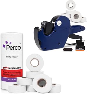 Perco Pro 1-Line Date Gun & 18,000 White Labels Bundle | Perco Pro 1-Line Date Gun with 18,000 White Labels, 8-Digit Printing & Preloaded Inker for Retail Labeling.