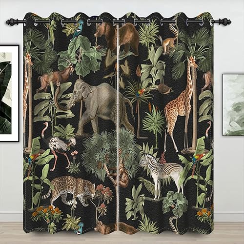 Miniatura 1 de Umpoo Cortinas opacas de 42 x 84 pulgadas diseño de animales de la selva vida silvestre elefante jirafa safari salvaje bosque verde para sala de
