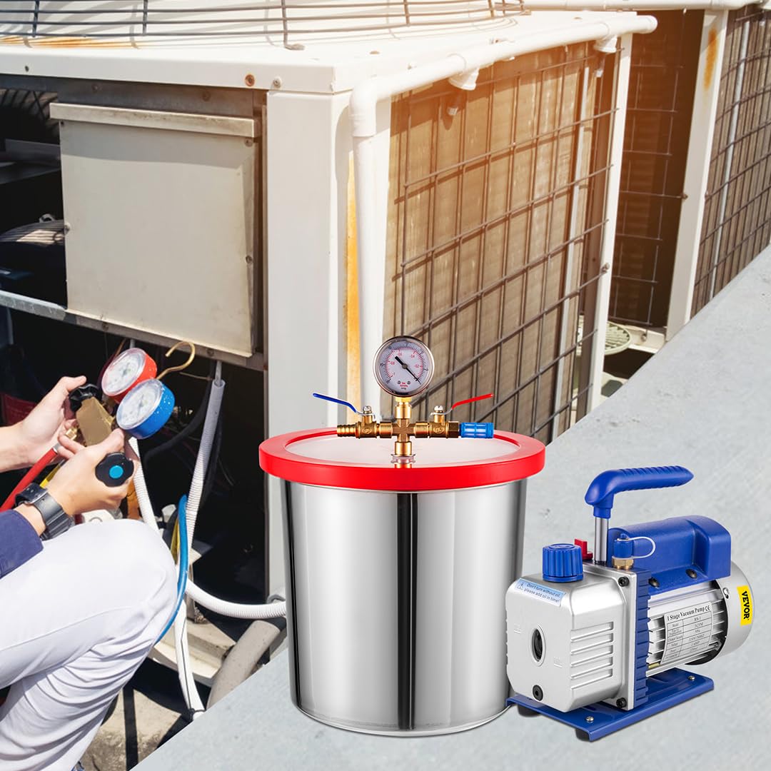 VEVOR Vakuumpumpe 3CFM, 12 L Unterdruckpumpe Vakuumgeräte Pumpe, 1/4 PS Vakuumpumpe Unterdruckpumpe mit 1720 U/min Drehgeschwindigkeit für Haushaltsklimatisierung, Fahrzeugwartung, 45 x 39 x 33cm