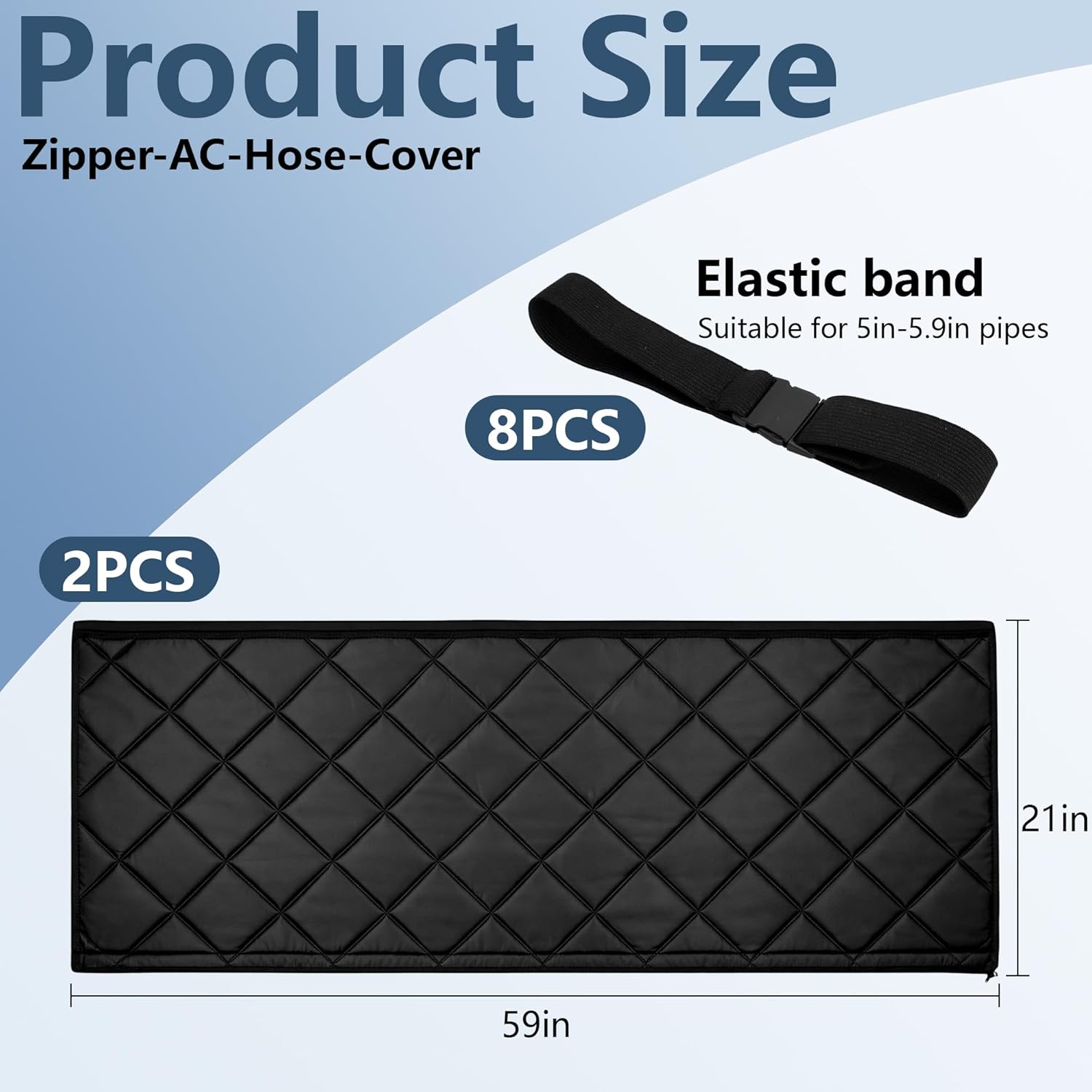 RunNico 2 Set Zipper Air Conditioner Hose Cover, Quilting Hose Cover Wrap Insulation with 4 Upgraded Buckle Straps, Portable AC Pipe Sleeve for 5''-5.9" Diameter Exhaust Duct Vent (Black)