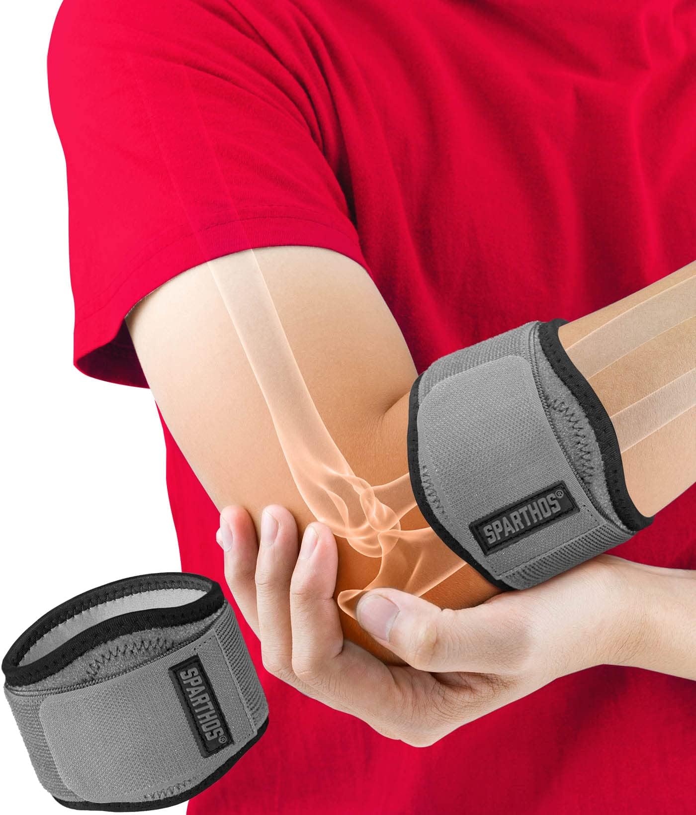 - Sparthos Tennis Elbow Brace (Pack of 2) - For Tendonitis, Forearm Pain, Golf Elbow Support - Arm Strap Band with Gel Compression Pad - for Men and Women