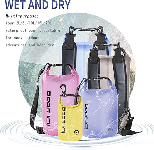 Miniatura 6 de IDRYBAG Bolsa seca transparente impermeable flotante 2L5L10L15L20L, saco seco ligero deportes acuáticos, bolsa impermeable marina enrollable para