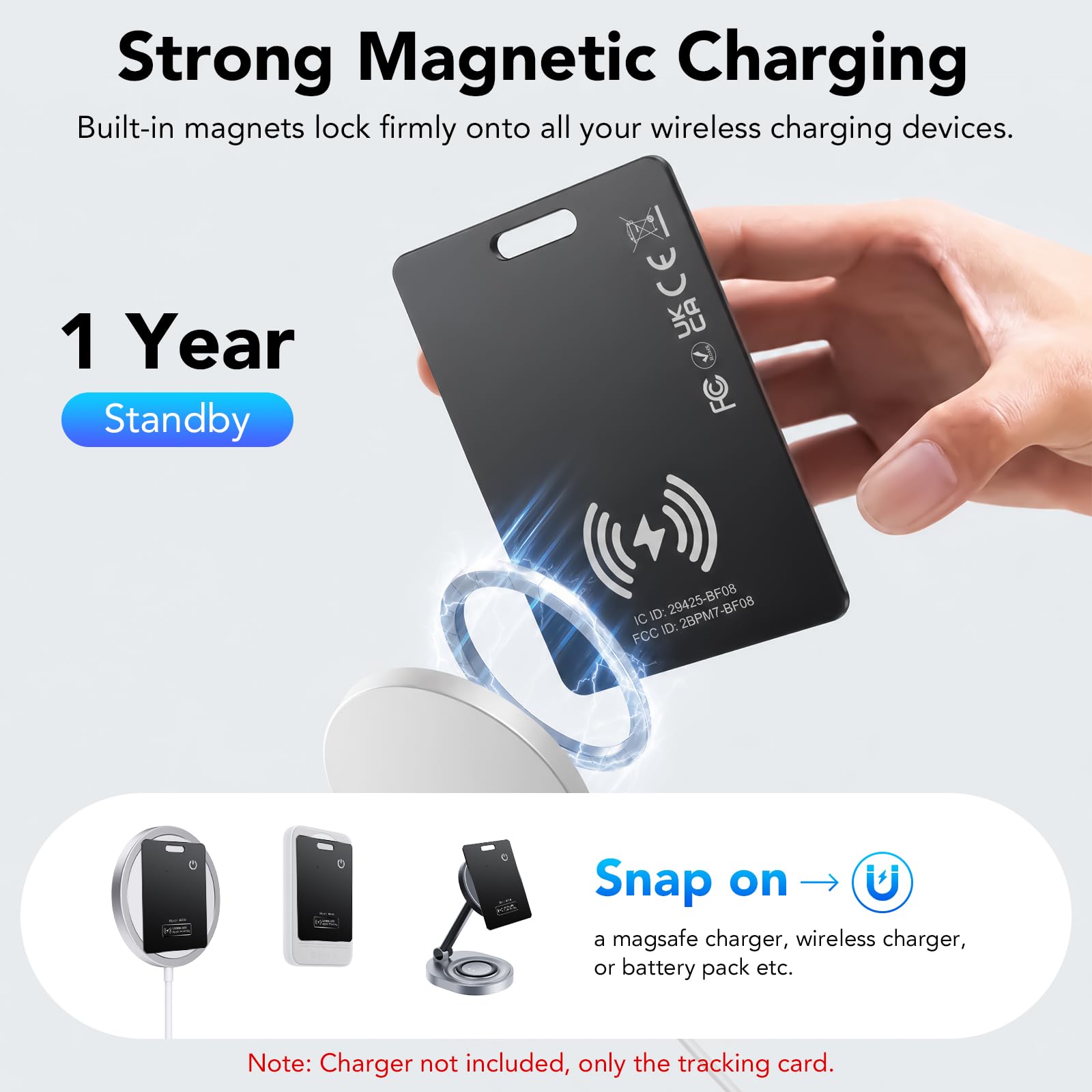 CASCHO 2 Pack Wallet Tracker Karte | MFi-zertifizierte Air Smart Tag Card, Kompatibel mit Apple Wo ist? App (nur iOS), Wiederaufladbarer Geldbörsen Tracker Karte für Wallet, Reisepässe, Gepäck,Schwarz