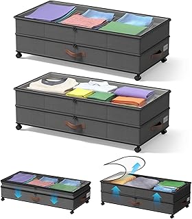 2 Pack Under Bed Storage with Wheels & Clear Lids – 72L XXL Large Capaci...