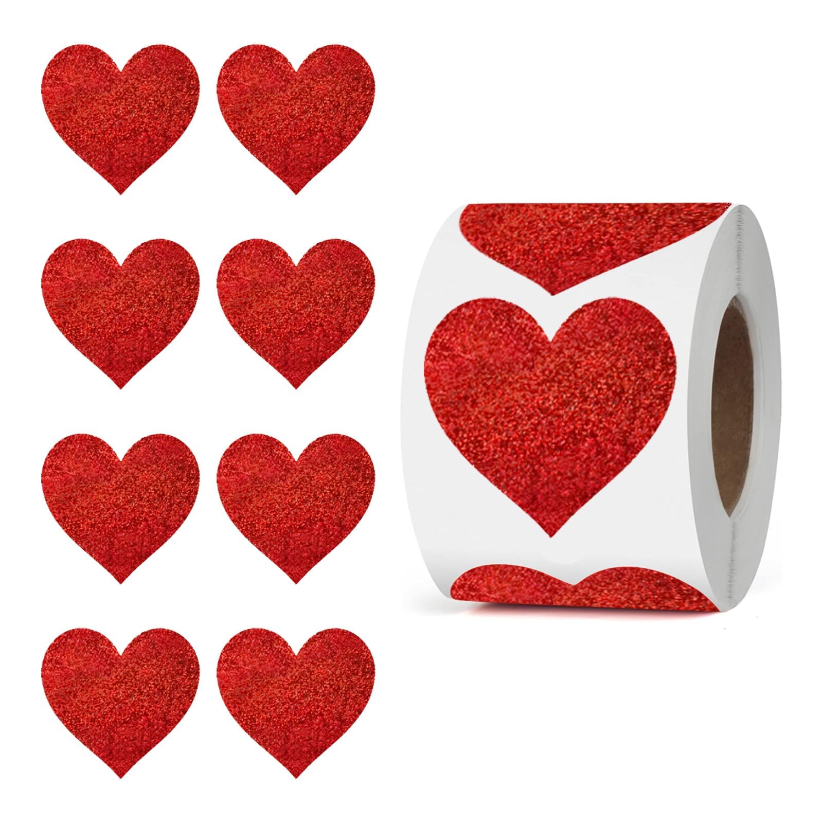 Fogcosy Red 500Pcs Heart Stickers,Sparkly Love Heart Stickers For Valentines Day Wrapping Craft Paper- Heart Scrapbook Labels Stickers-Valentines Gifts Envelop Cards Present Boxs Decorations Stickers