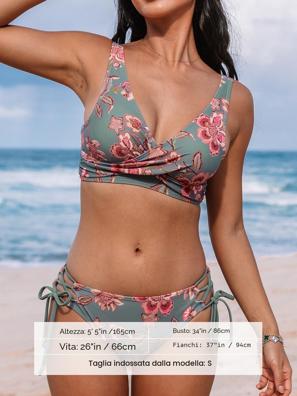 Cupshe Bikini da donna a incrocio sul davanti e motivo laterale con laccetti., L