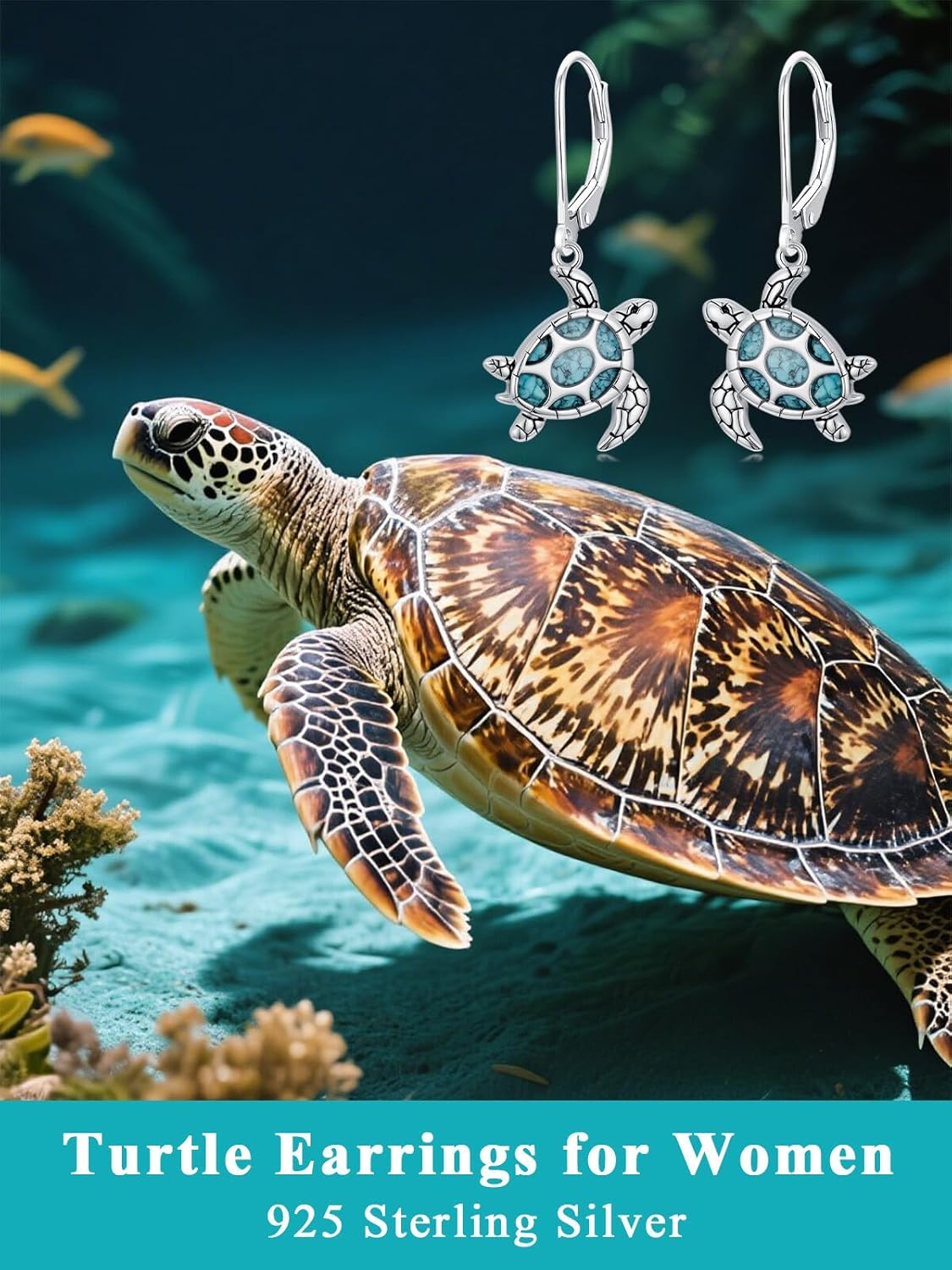Dorunmo 925 Sterling Silver Sea Animal Leverback Earrings with Turquoise, Secure Ocean Beach Themed Dangle Hoop Earrings, Tropical Jewelry Gifts for Women Mom