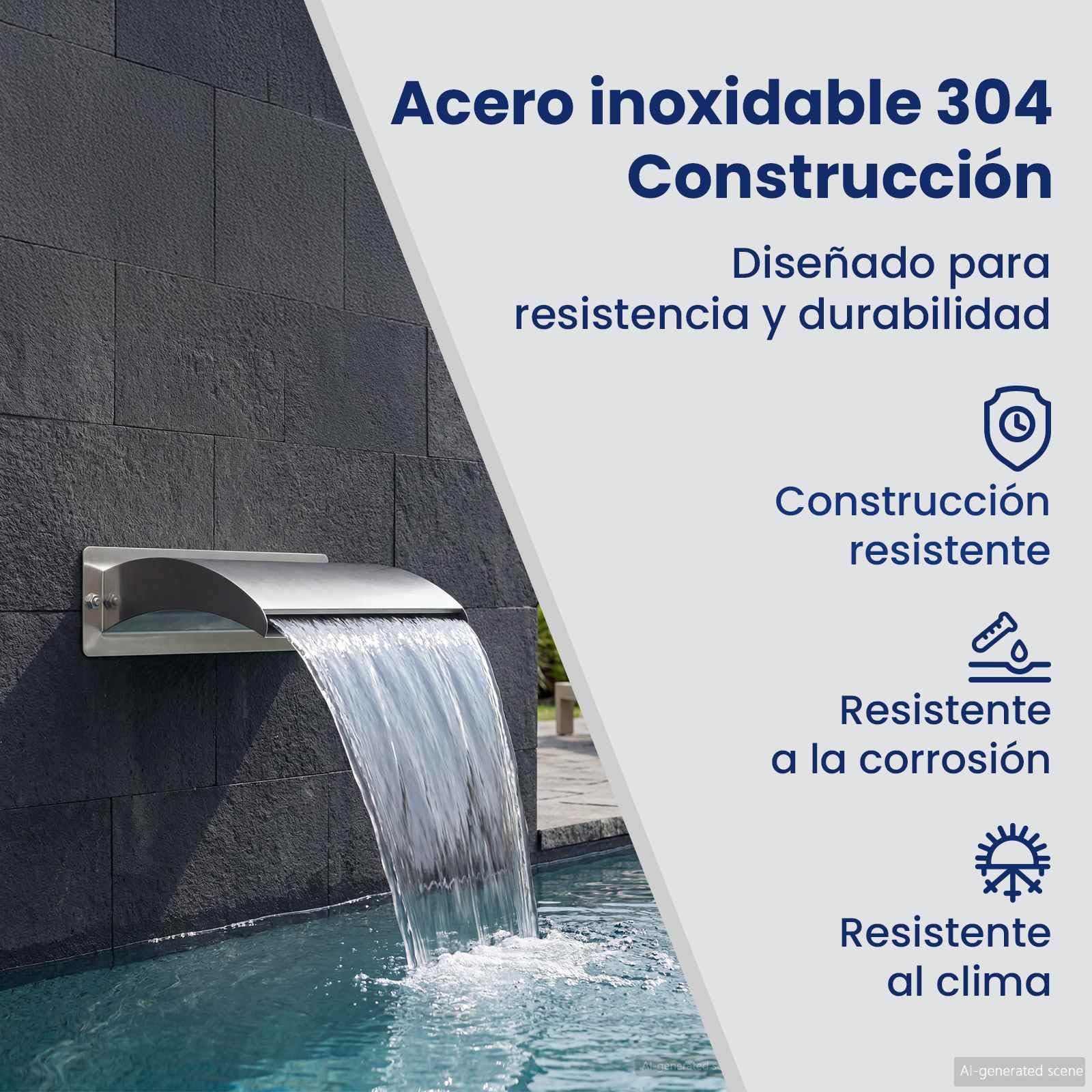 vidaXL Cascada para Piscina con luz LED Acero Inoxidable 304