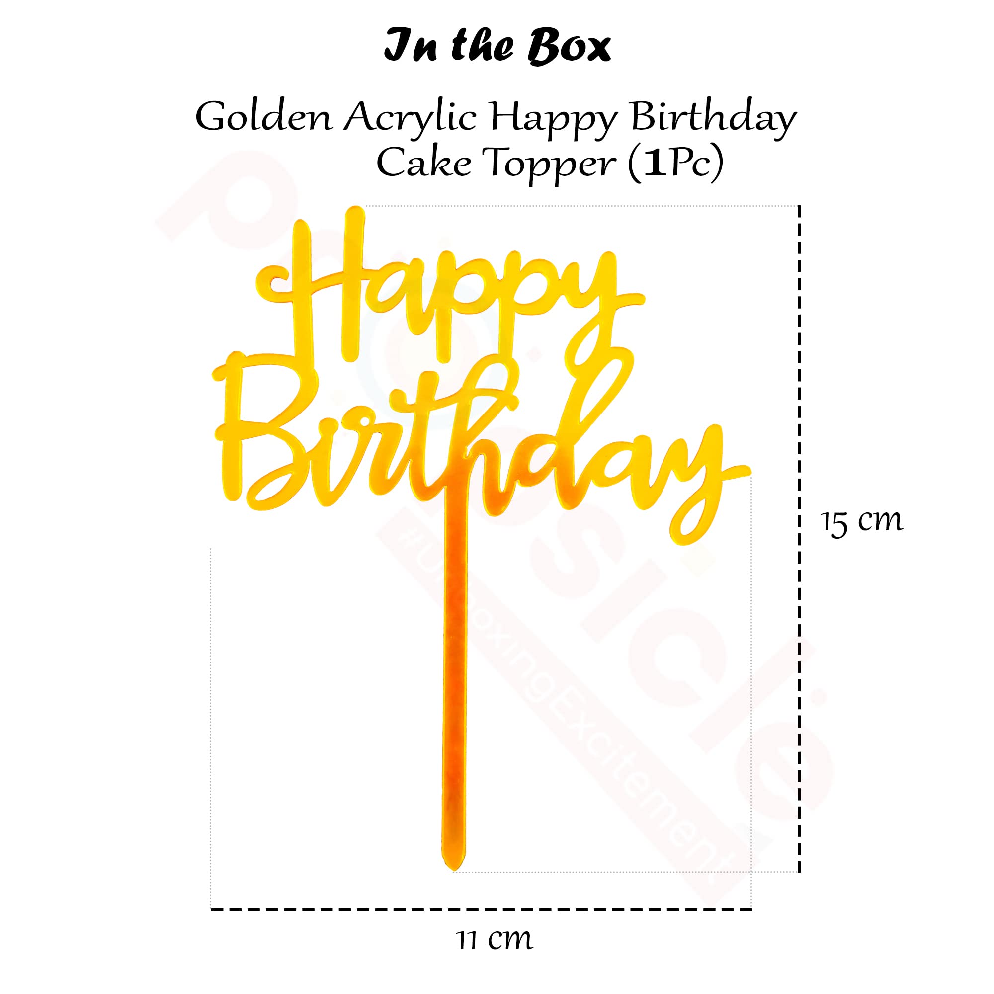 Propsicle Happy Birthday Acrylic Cake Topper - (Pack of 1) Gold Finish Cursive Script for Cakes and Desserts, Modern Birthday Decoration for Kids, Teens, Adults - Image 3 thumbnail