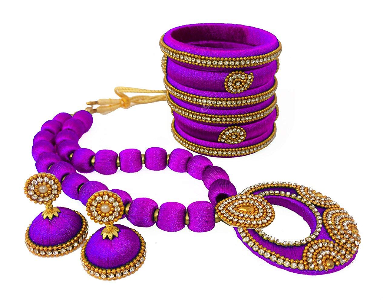 Ambal Womens Trendy Red Silk Thread Necklace Set (Light Purple) (B07RZG4HJC) Amazon Price History, Amazon Price Tracker