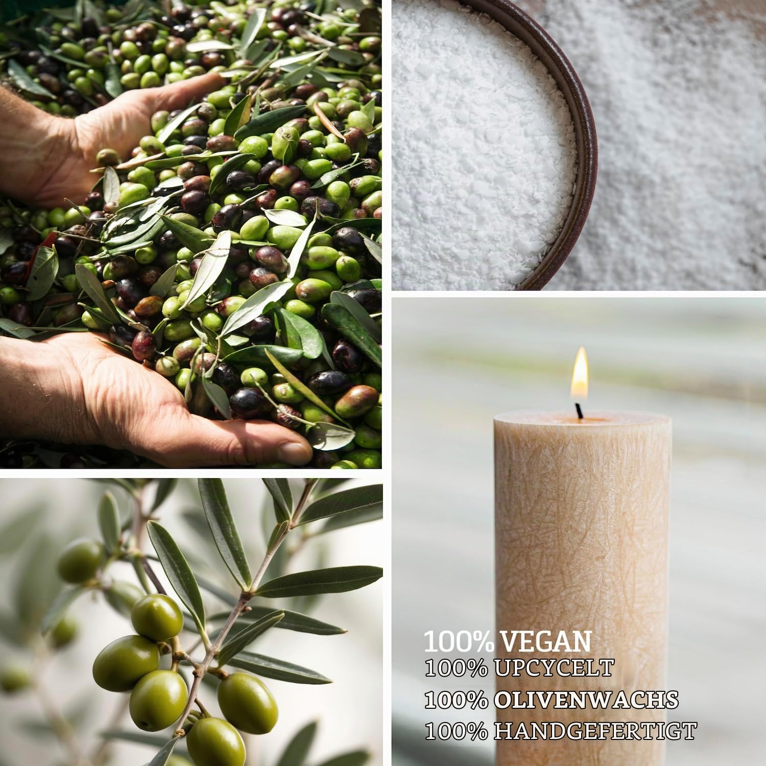 Kunstindustrien® Stumpenkerzen 3er-Set, Handgefertigt in Europa, Vegan– 100% Upcycled Olivenwachs, Kerzen lange Brenndauer 68 Std, Unparfümierte Altarkerzen (3 Stk, Ø 6 cm x H 10, 18, 25 cm, Kastanie)