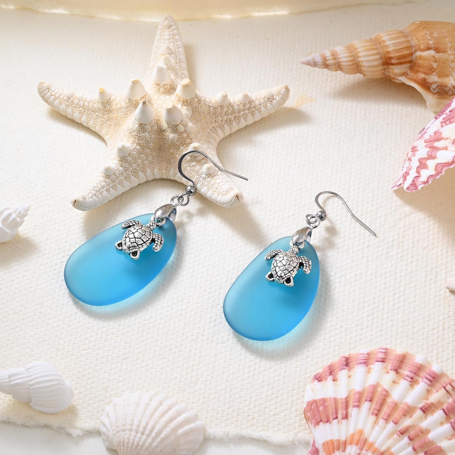 Sea Glass Earrings Beach Jewelry for Women Blue Drop Dangle Earrings, Beach Earrings Great for Gift - Image 4