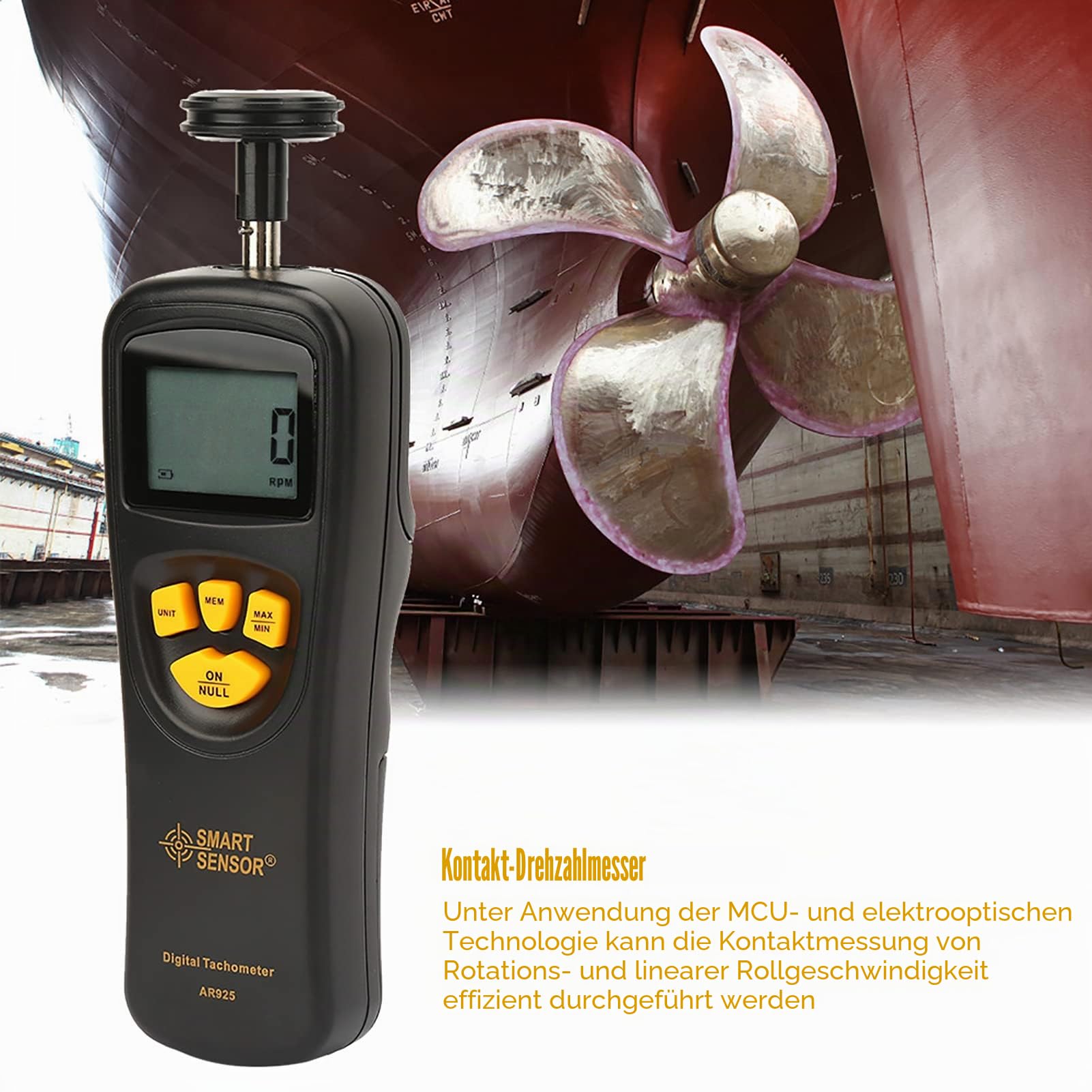 Walfront Smart Sensor Digitaler Tachometer, 0,5~19999 Digitaler Drehzahlmesser Drehzahl Digitaler Fototachometer mit LCD-Hintergrundbeleuchtung, digitaler Hand-Tachometer