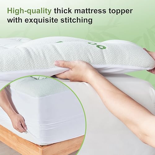 Miniatura 5 de Cubrecolchón tamaño King de viscosa derivada del bambú, funda de colchón suave y gruesa tipo almohada para dolor de espalda, protector de colchón