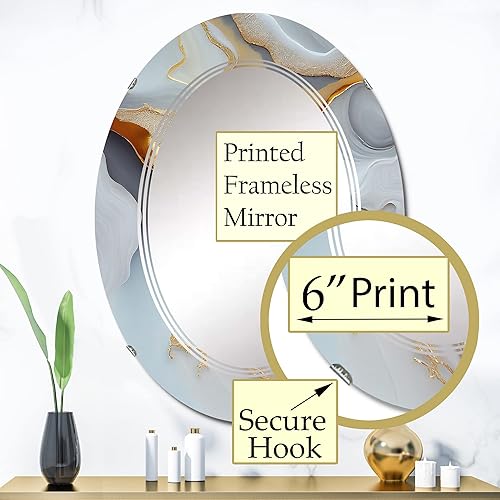 Miniatura 3 de White and Gold Marble Abstract IV- Vanity Mirror, Bathroom Mirrors, Wall Mirrors for Living Room, Bedroom - Oval Mirror - Large 20'x30', 24'x36'