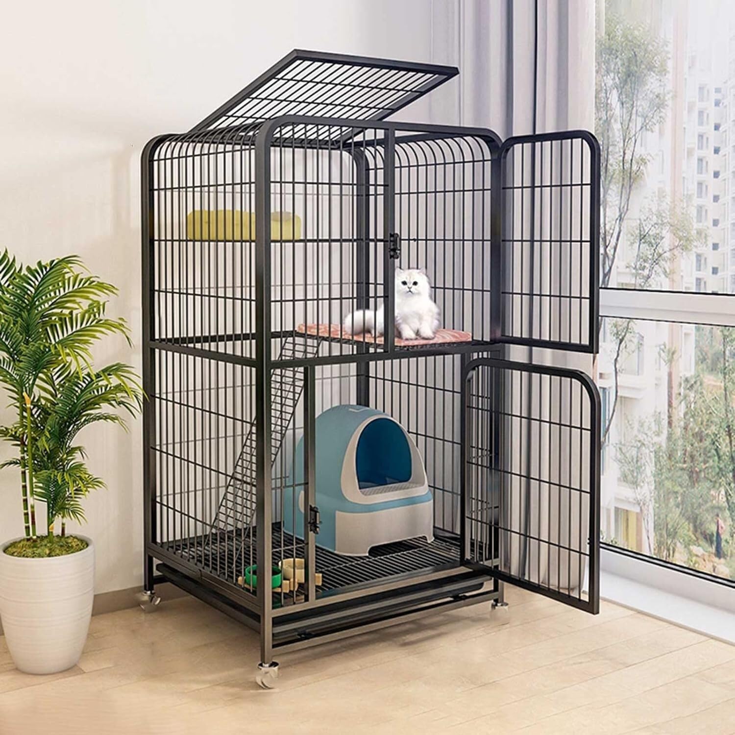 asdchZen Cat House Cat Cage Outdoor Cat Cat Crate Cage Playpen Cat Enclosure On Wheels Metal Kitten Cage - For Small Animal,Kitties For Cat And Small Animals,71X55X127Cm