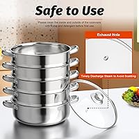 Vista 5 de 5 Tier Stainless Steel Steamer, Stackable Multipurpose Steamer Pot Cooking Steam Cooker with Lid, Multi Tier Cookware for Healthy Meals (30CM)