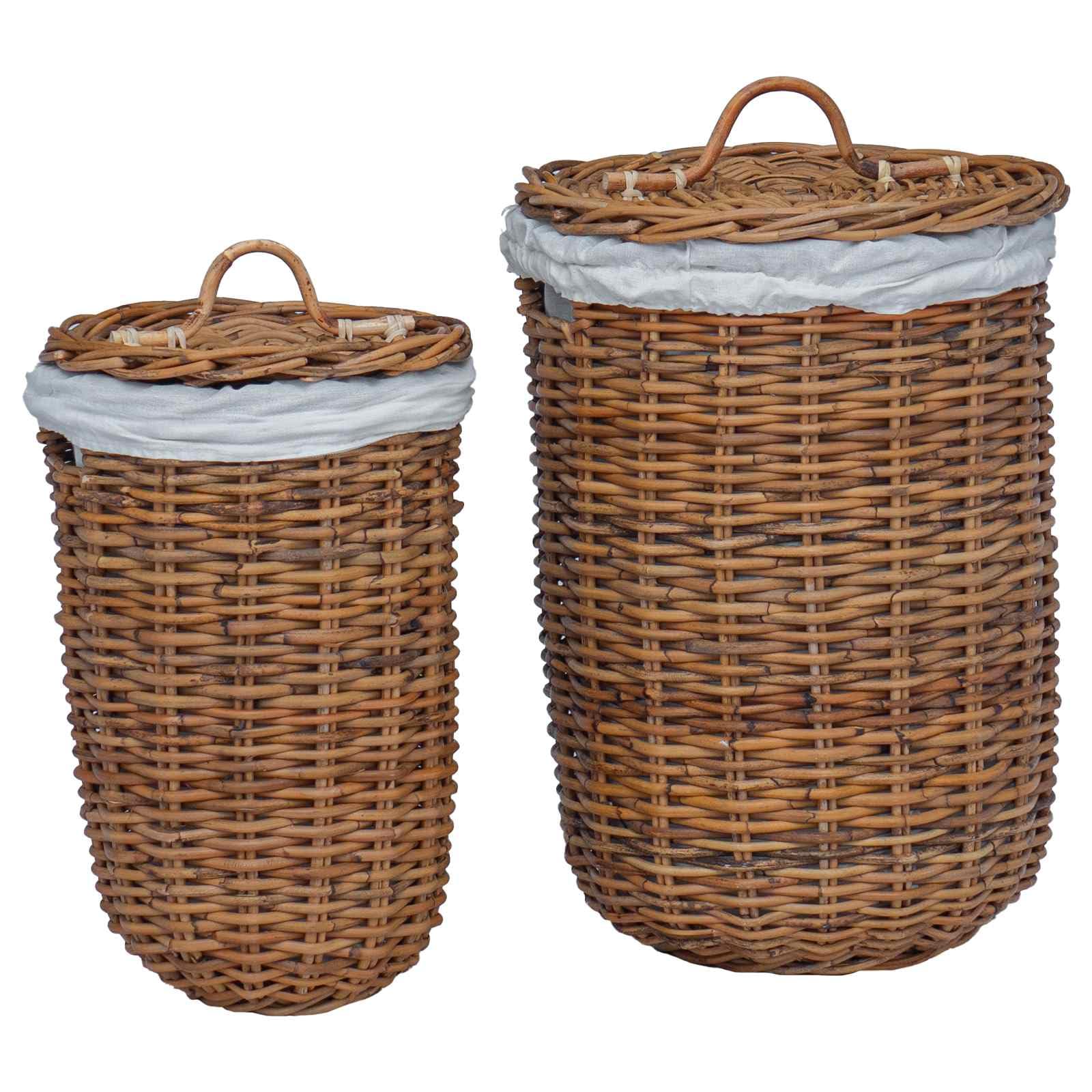 vidaXL Laundry Basket 2 Pieces Brown Kubu Rattan Laundry Basket Cylindrical Rattan Durable Lightweight Easy Care Modern Practical Storage
