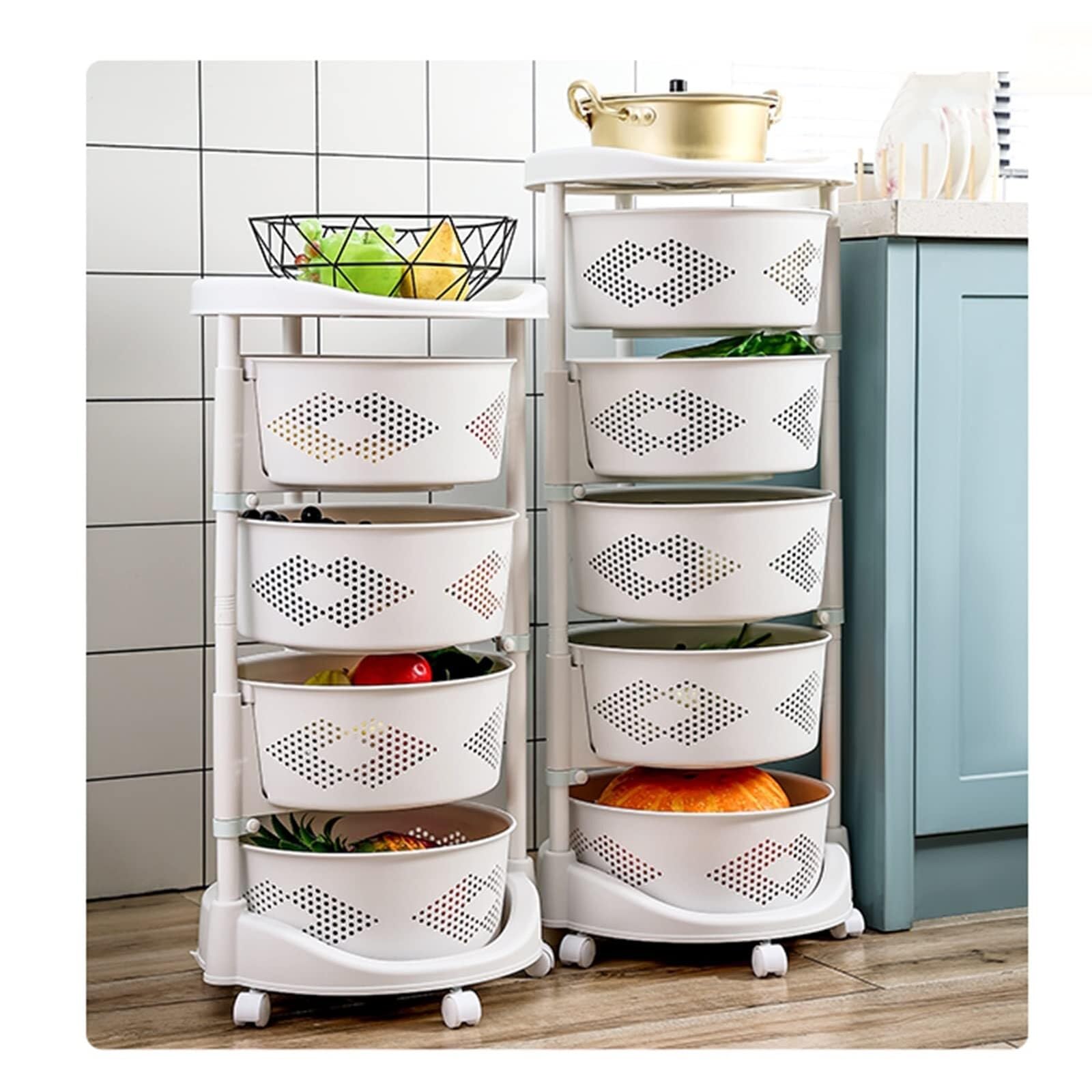 Serving Trolley Carrello Cucina Carrello Rotante Rotondo Con Ruote In Plastica Portaoggetti Da Cucina Per Frutta E Verdura Dipensa o Bar(5 Tier)